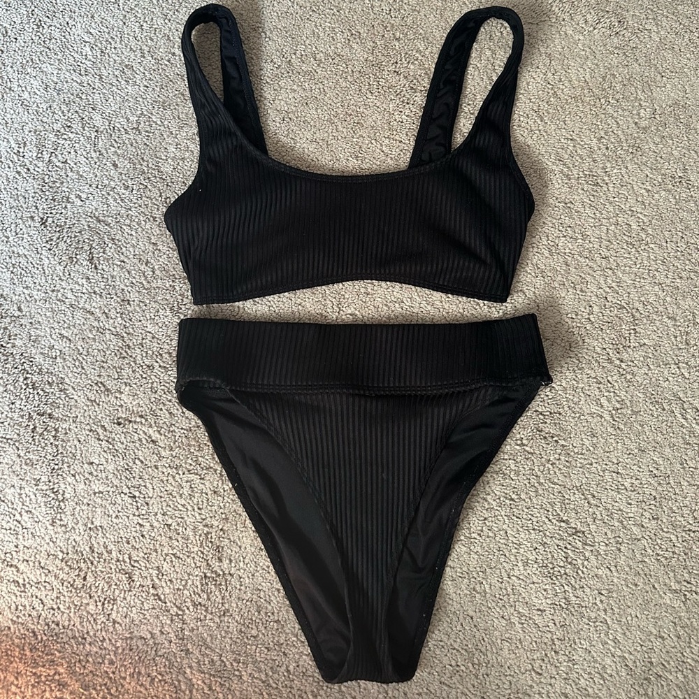 Ribbed high waisted bikini black
